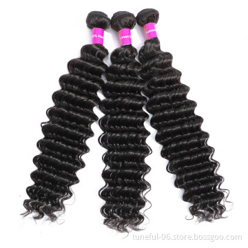 Tuneful Hair 100%  Natural Braid Human Brazilian Raw Customized Style Wave Double Weight Material Virgin hair deep wave 3 bundle